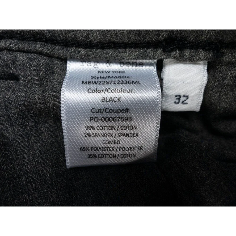 Rag & Bone Pants Mens 32 Actual 34x31 Black Fit 2 Stretch Twill Chino Slim Fit